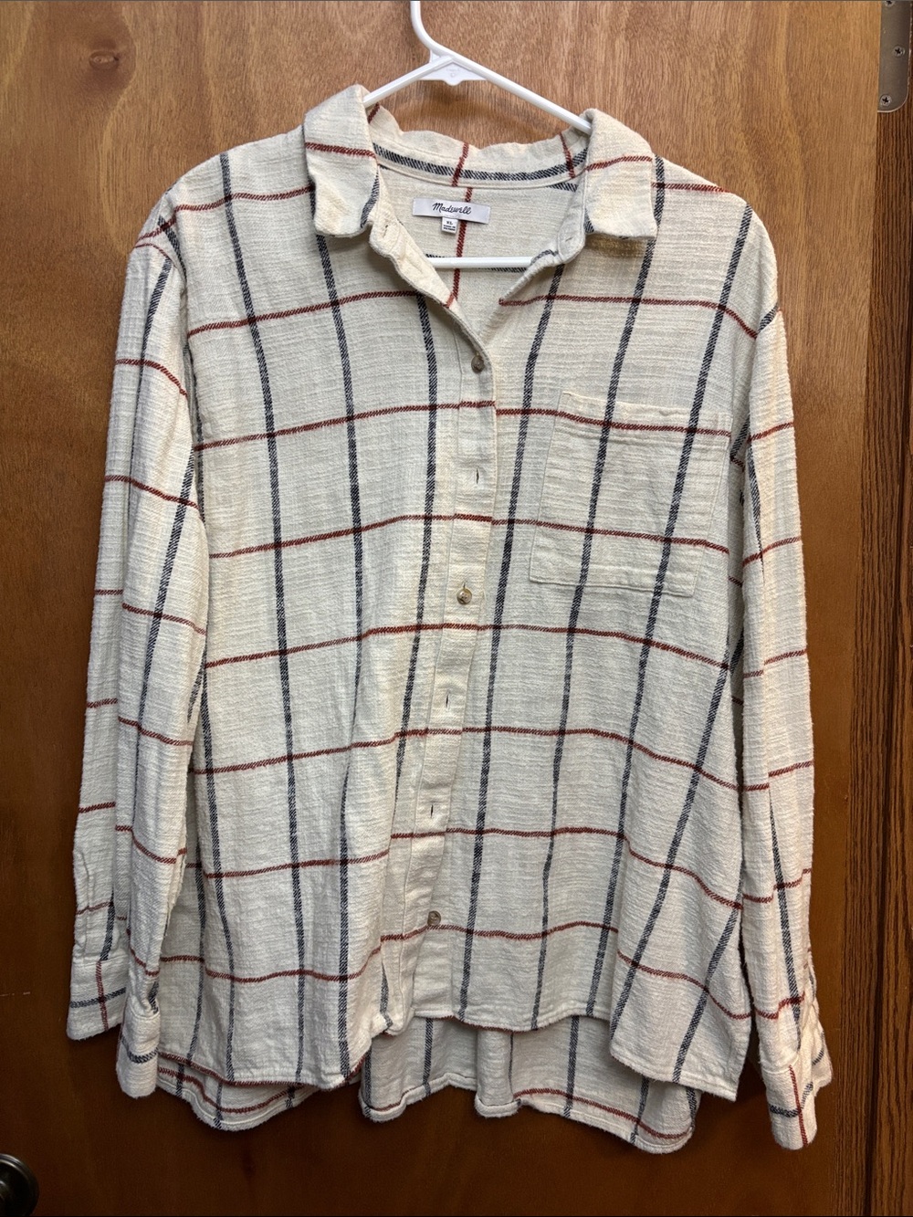 Madewell Cream Button-Down Shirt with Red and Navy Windowpane